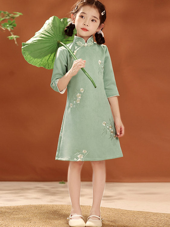 2025 Floral Embroidery Kids Girls Qipao Cheongsam Dress