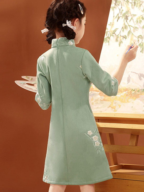 2025 Floral Embroidery Kids Girls Qipao Cheongsam Dress