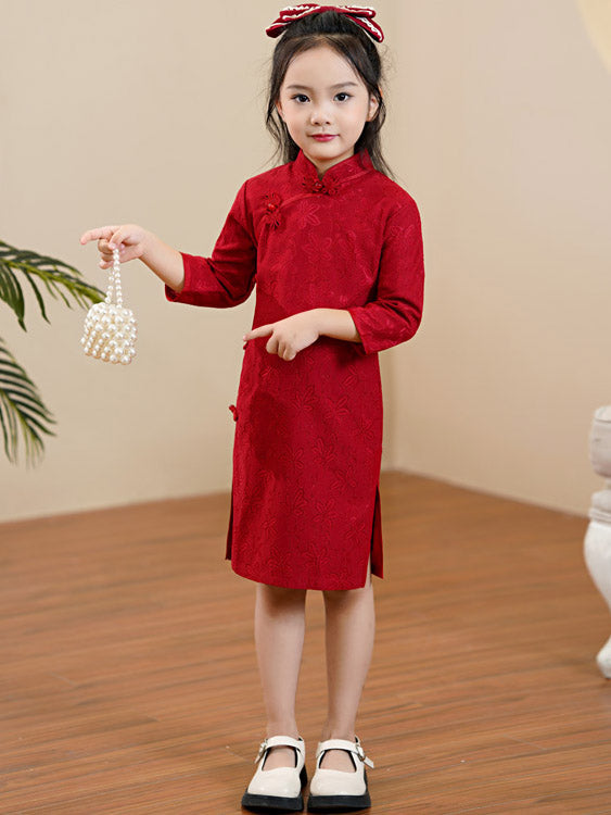 Red Lace Kids Girls Qipao Cheongsam Dress