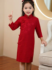 Red Lace Kids Girls Qipao Cheongsam Dress