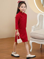 Red Lace Kids Girls Qipao Cheongsam Dress