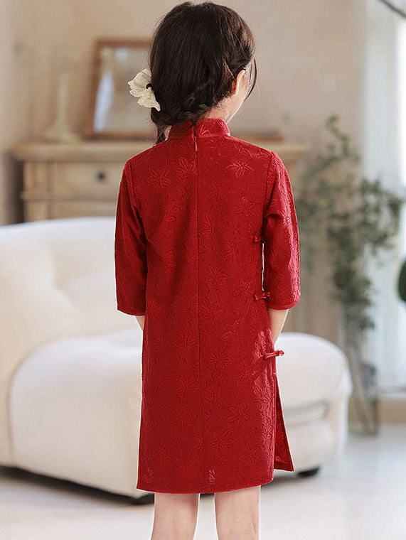 Red Lace Kids Girls Qipao Cheongsam Dress