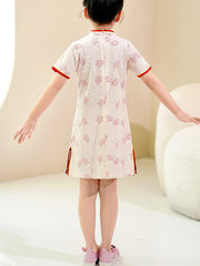 Pink Floral Lace Kids Girls Qipao Cheongsam Dress