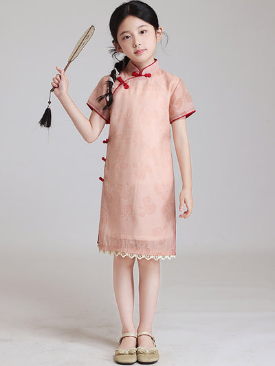 Pink Floral Kids Girls Qipao Cheongsam Dress