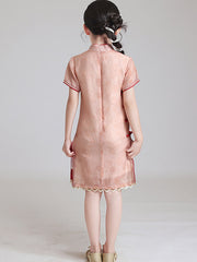 Pink Floral Kids Girls Qipao Cheongsam Dress