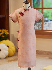 Pink Floral Kids Girls Qipao Cheongsam Dress