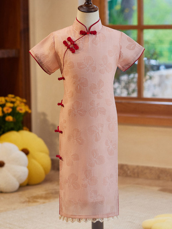 Pink Floral Kids Girls Qipao Cheongsam Dress