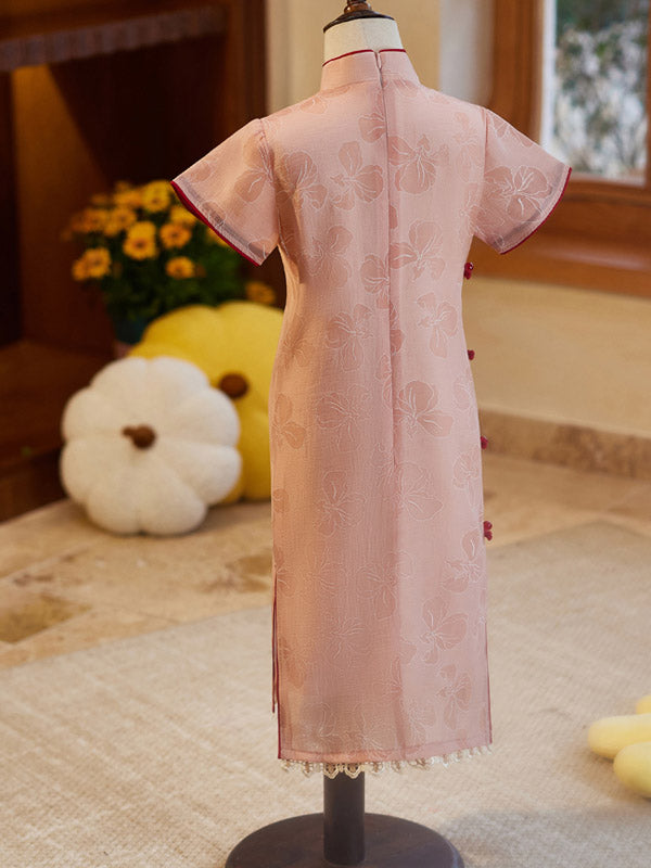 Pink Floral Kids Girls Qipao Cheongsam Dress