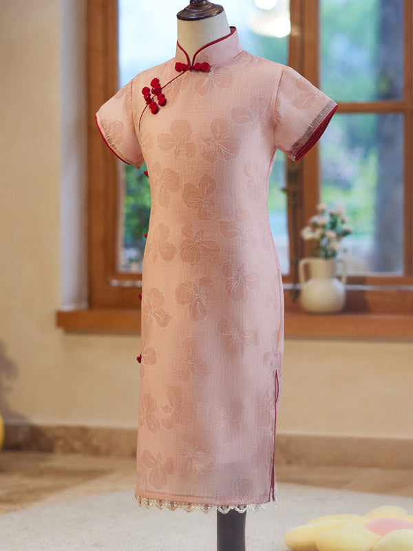 Pink Floral Kids Girls Qipao Cheongsam Dress