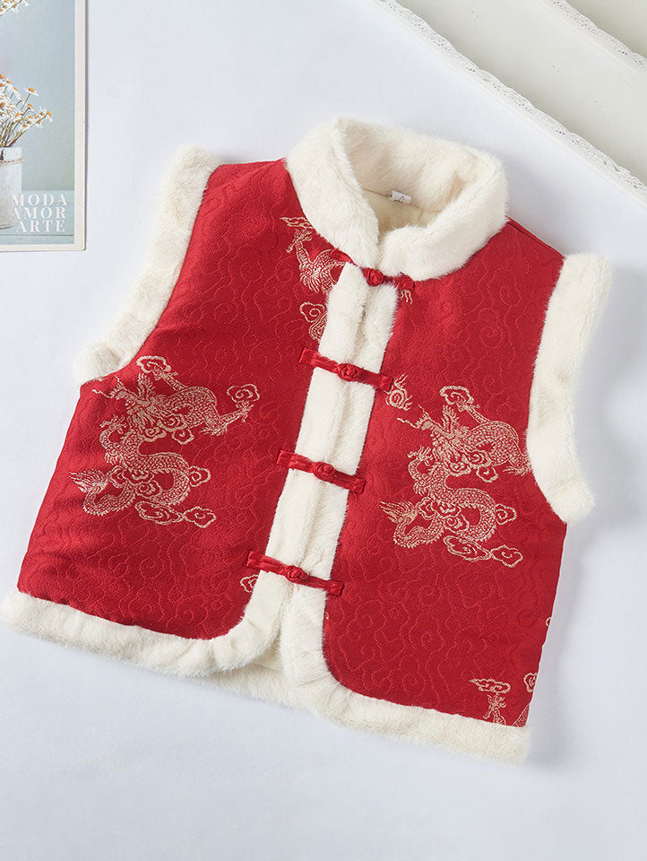 Chinese Traditional Tang Fleece New Year Vest Coat