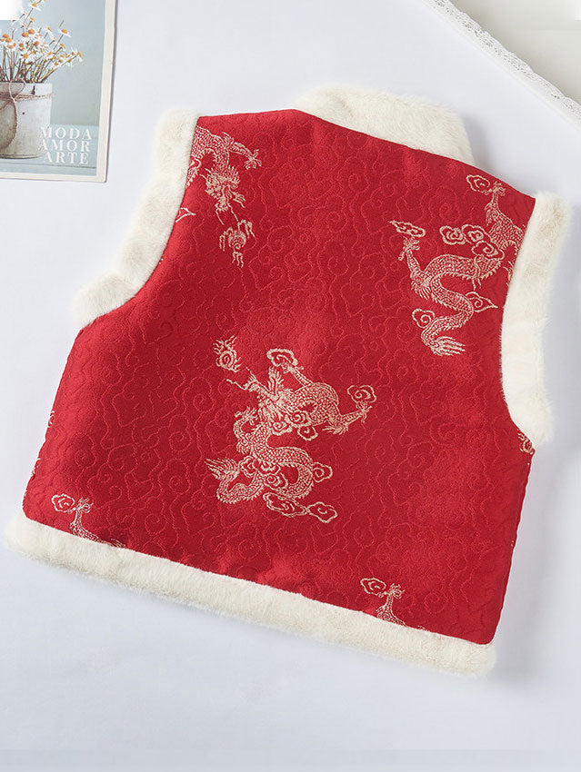 Chinese Traditional Tang Fleece New Year Vest Coat