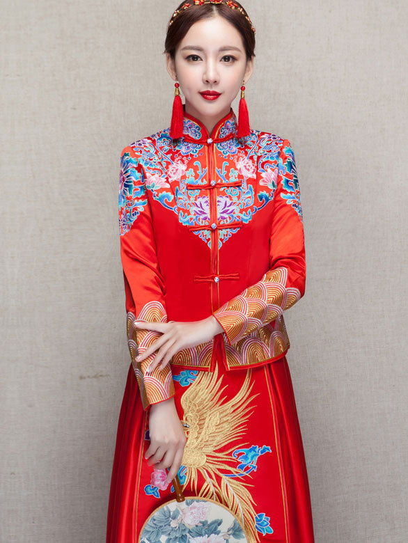 Clearance Phoenix Floral Embroidery Bridal Wedding Qun Kwa
