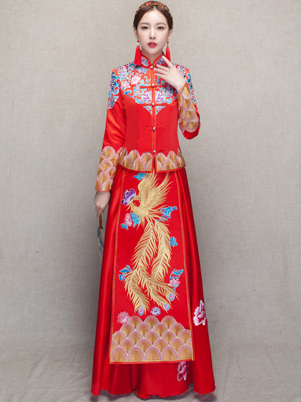 Clearance Phoenix Floral Embroidery Bridal Wedding Qun Kwa