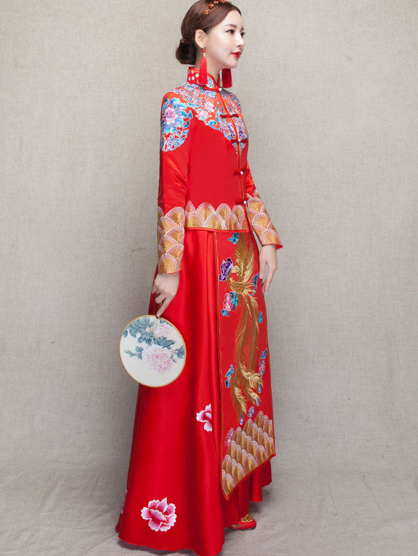 Clearance Phoenix Floral Embroidery Bridal Wedding Qun Gua