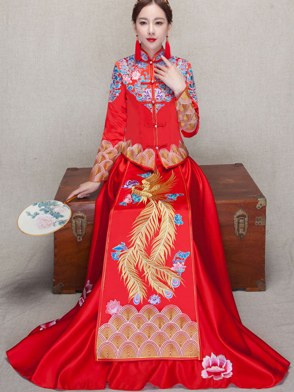 Clearance Phoenix Floral Embroidery Bridal Wedding Qun Kwa