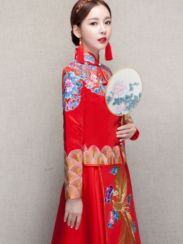 Clearance Phoenix Floral Embroidery Bridal Wedding Qun Kwa