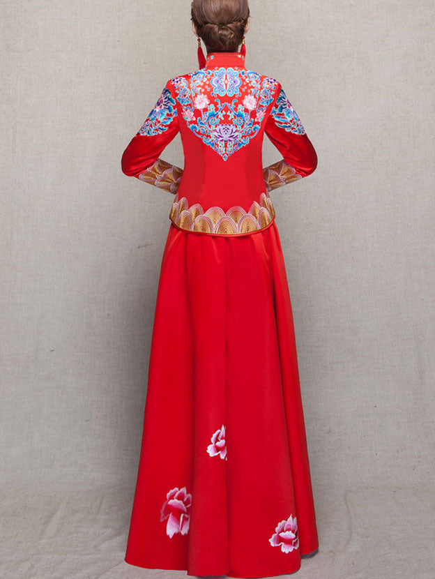 Clearance Phoenix Floral Embroidery Bridal Wedding Qun Kwa