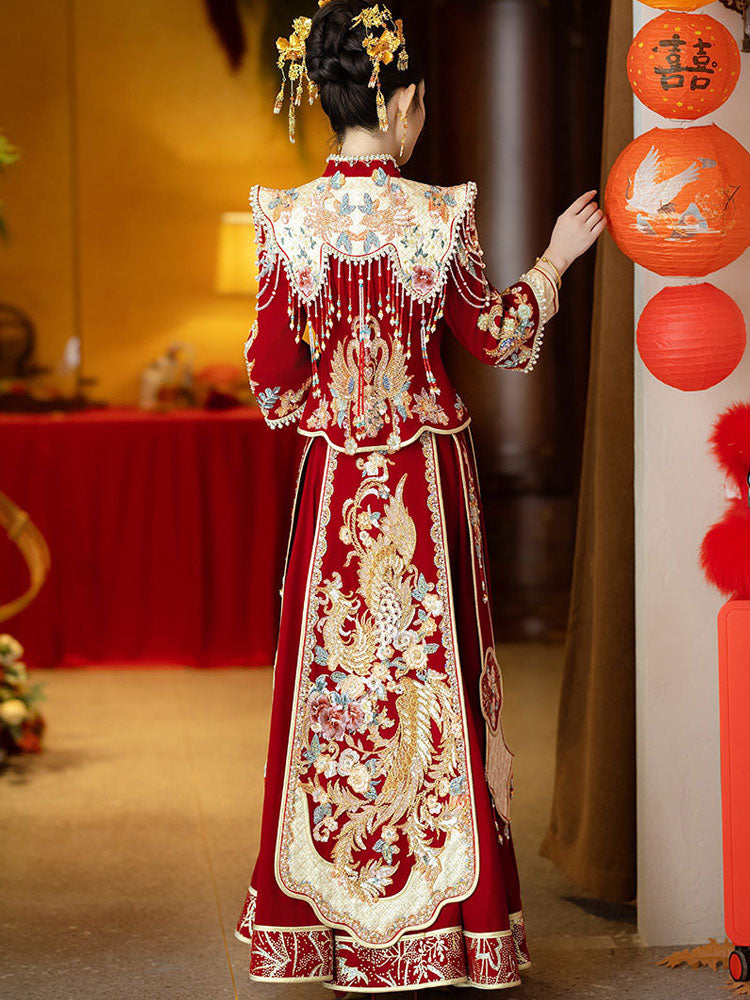 Winter Velvet Beads Phoenix Wedding Bridal Qun Gua Outfits
