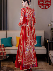 Beaded Embroidered Phoenix Velvet Wedding Bride Qun Kwa XiuHe