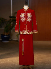 Beaded Embroidered Phoenix Velvet Wedding Bride Qun Kwa XiuHe