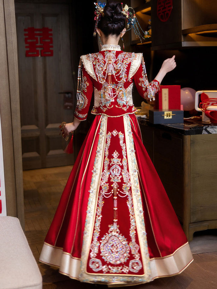 2026 Red Beads Appliques Wedding Bridal Qun Kwa XiuHe Outfit