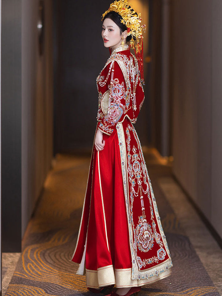 2026 Red Beads Appliques Wedding Bridal Qun Kwa XiuHe Outfit
