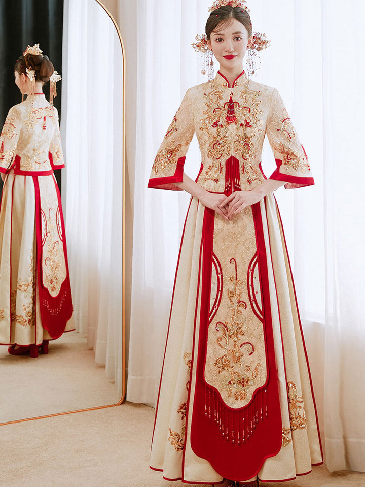 Champagne Sequined Wedding Bride Xiu He Qun Kwa