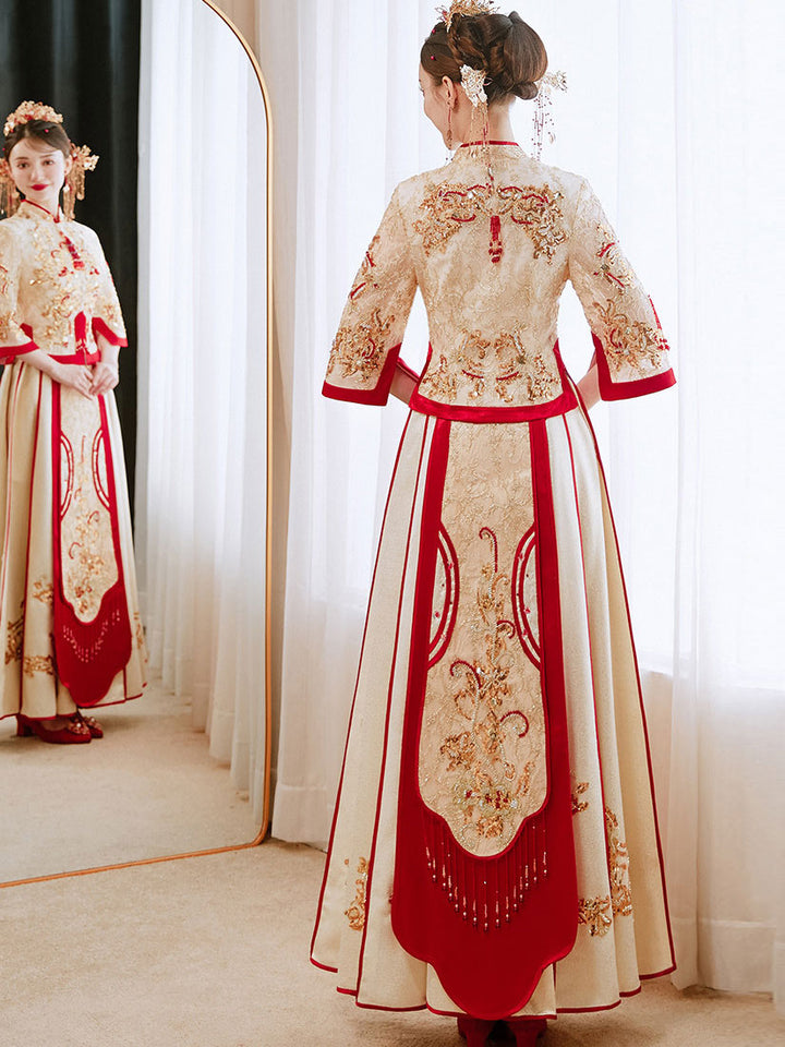 Champagne Sequins Wedding Bride Xiu He Qun Kwa