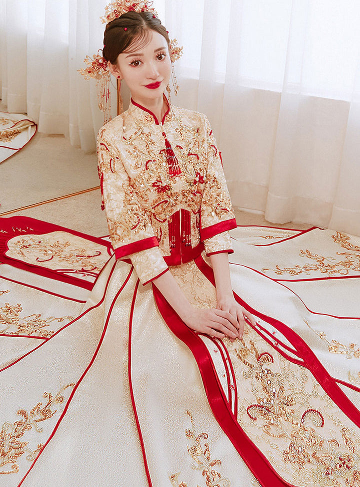 Champagne Sequins Wedding Bride Xiu He Qun Kwa