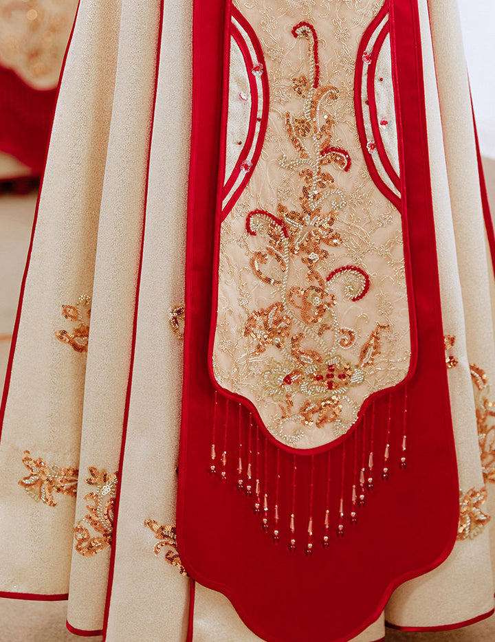 Champagne Sequins Wedding Bride Xiu He Qun Kwa
