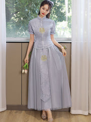2 Pieces Pink Gray Bridesmaids Wedding Qun Kwa Dress