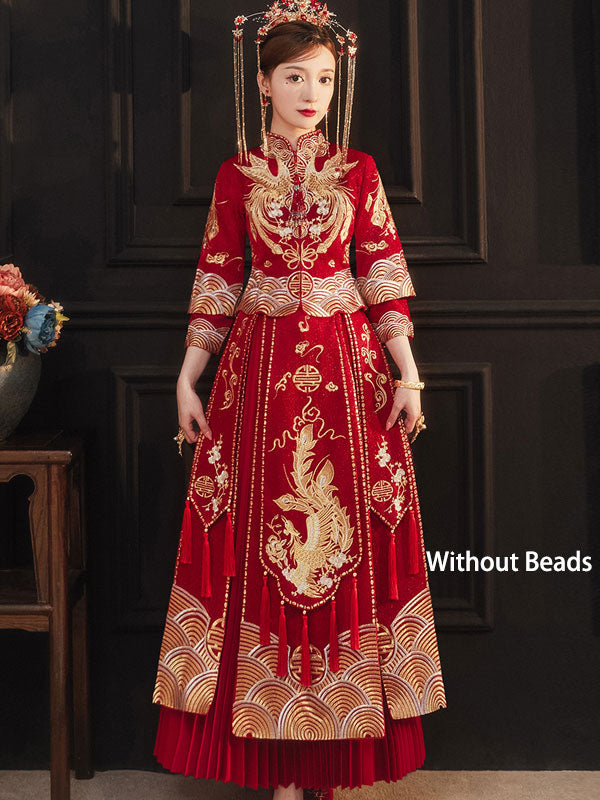 2023 Embroidered Beaded Phoenix Wedding Bride Qun Kwa Xiuhe