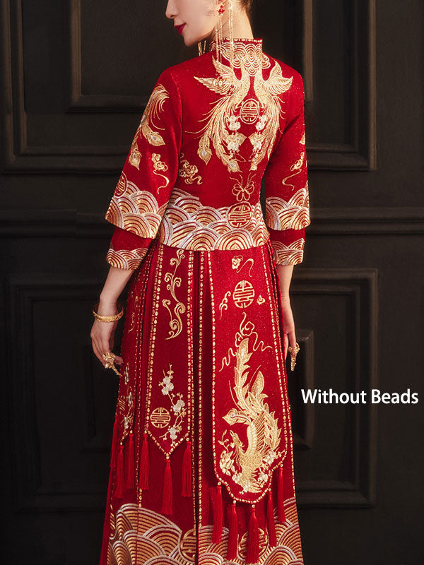 2023 Embroidered Beaded Phoenix Wedding Bride Qun Kwa Xiuhe
