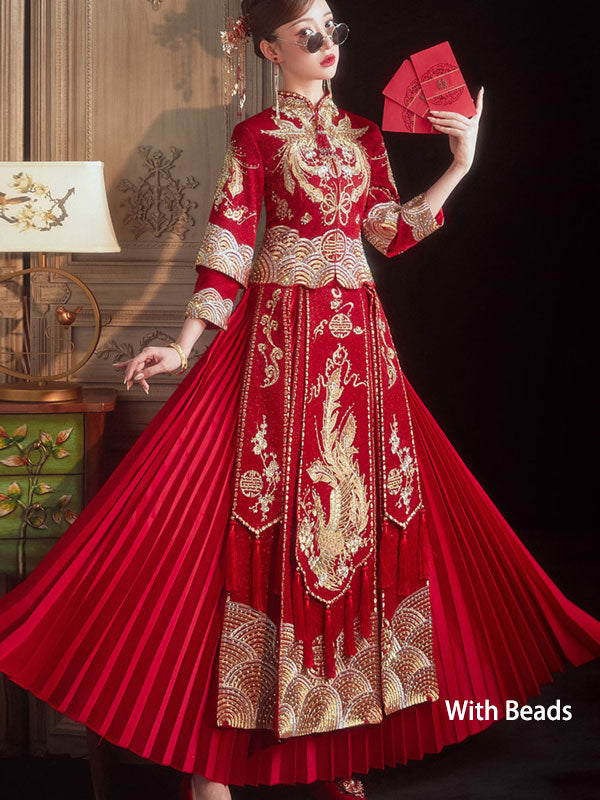 2023 Embroidered Beaded Phoenix Wedding Bride Qun Kwa Xiuhe
