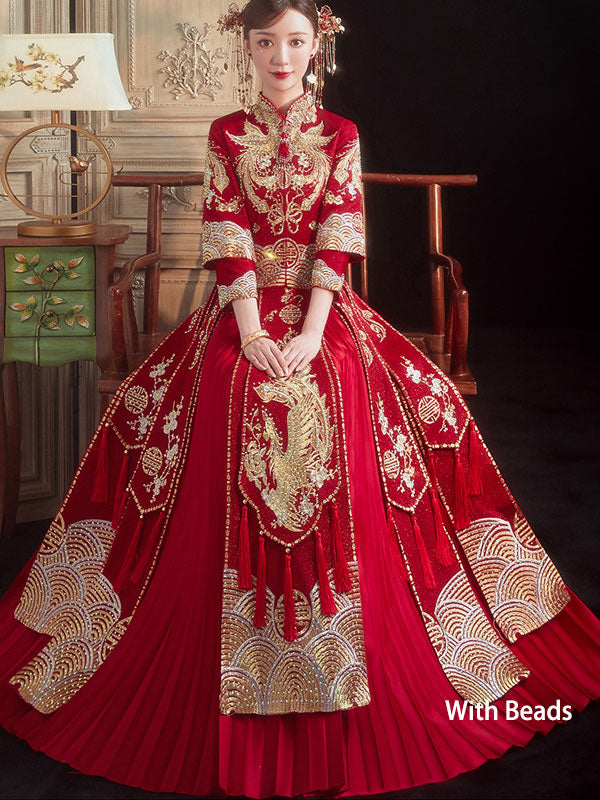 2023 Embroidered Beaded Phoenix Wedding Bride Qun Kwa Xiuhe