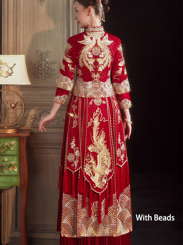 2023 Embroidered Beaded Phoenix Wedding Bride Qun Kwa Xiuhe