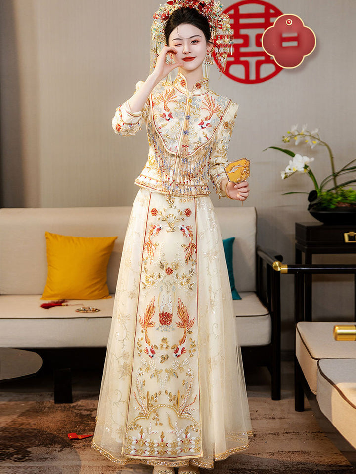 Champagne Detachable Shawl Beads Appliques Wedding Bridal Qun Gua