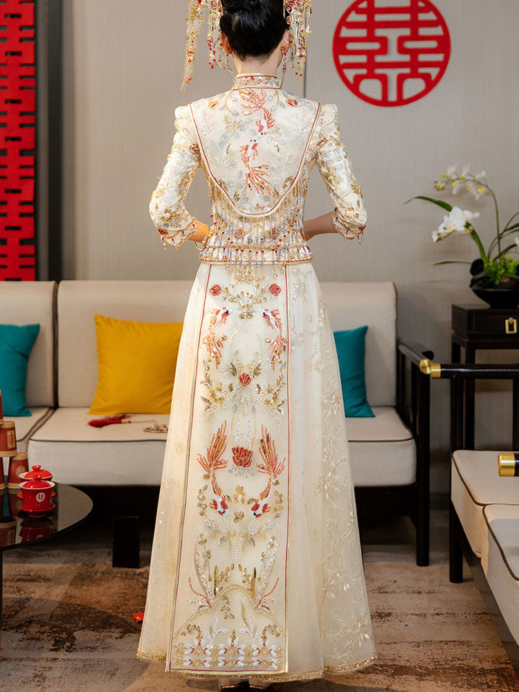 Champagne Detachable Shawl Beads Appliques Wedding Bridal Qun Gua