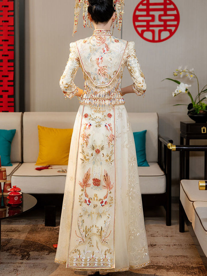 Champagne Detachable Shawl Beads Appliques Wedding Bridal Qun Gua