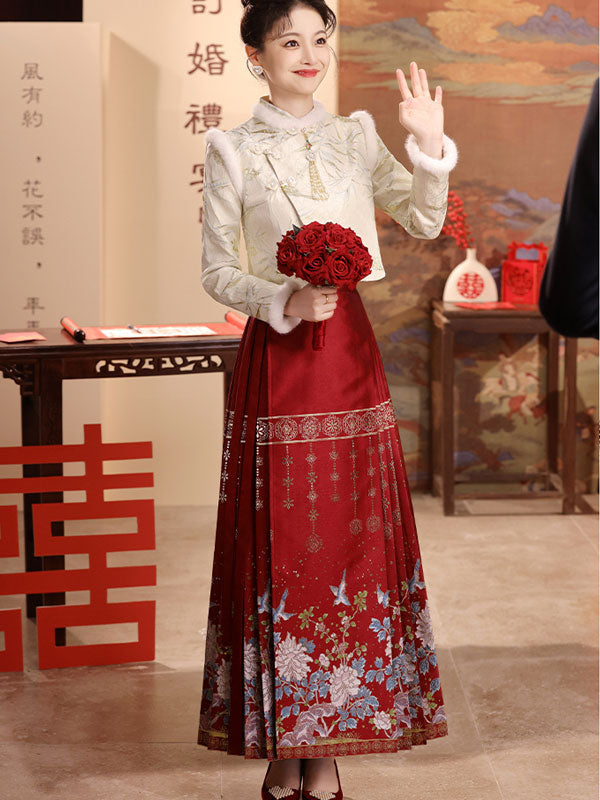 Traditional Embroidered Chinese Wedding Bride Floral Xiuhe Hanfu