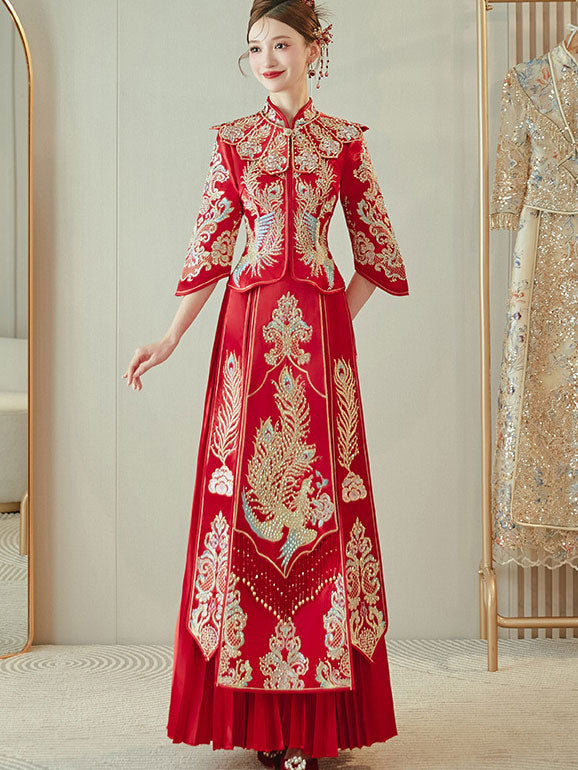 2024 Embroidered Phoenix Shawl Wedding Groom Bride QunKwa