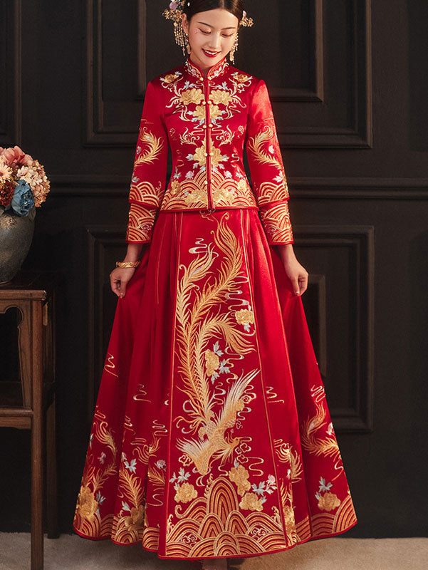 2024 Embroidered Phoenix Wedding Bride QunKwa Xiuhe