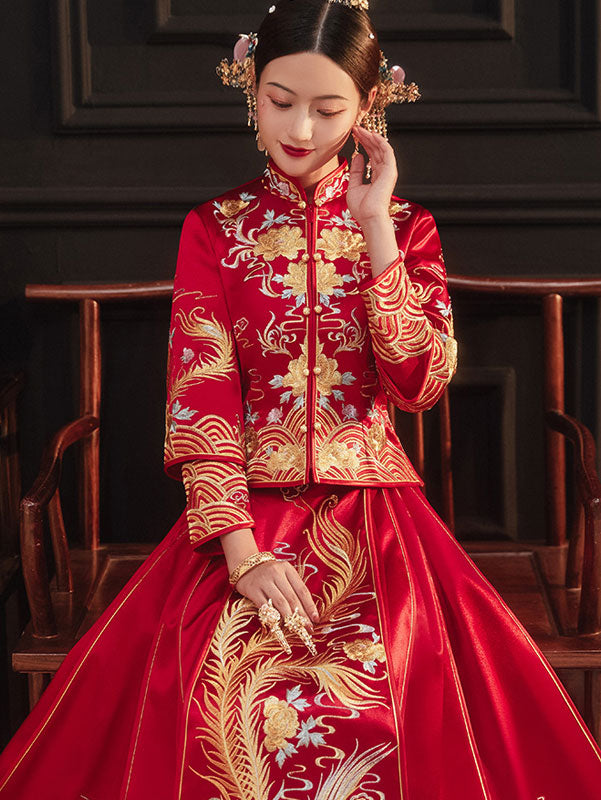 2024 Embroidered Phoenix Wedding Bride QunKwa Xiuhe