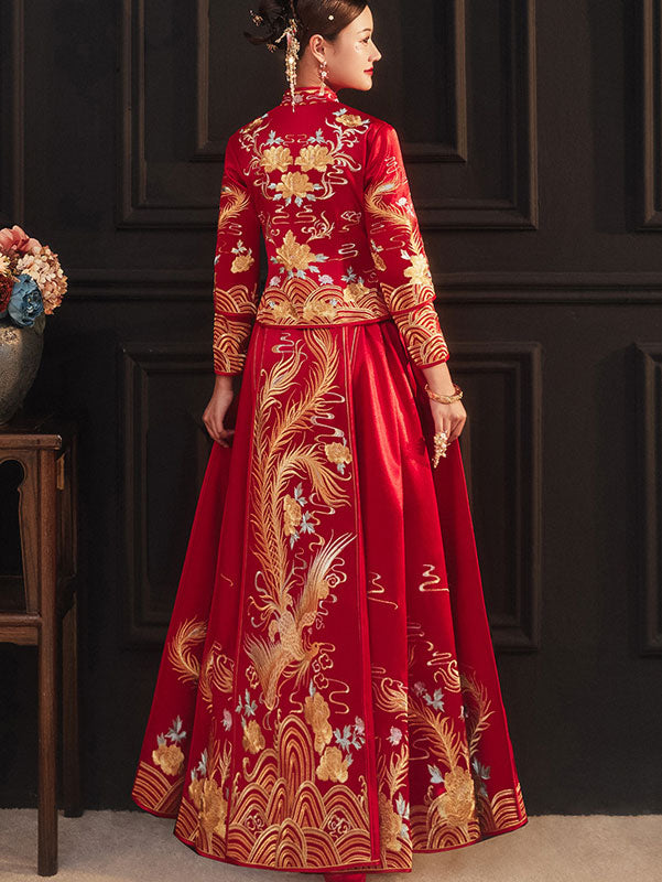2024 Embroidered Phoenix Wedding Bride QunKwa Xiuhe