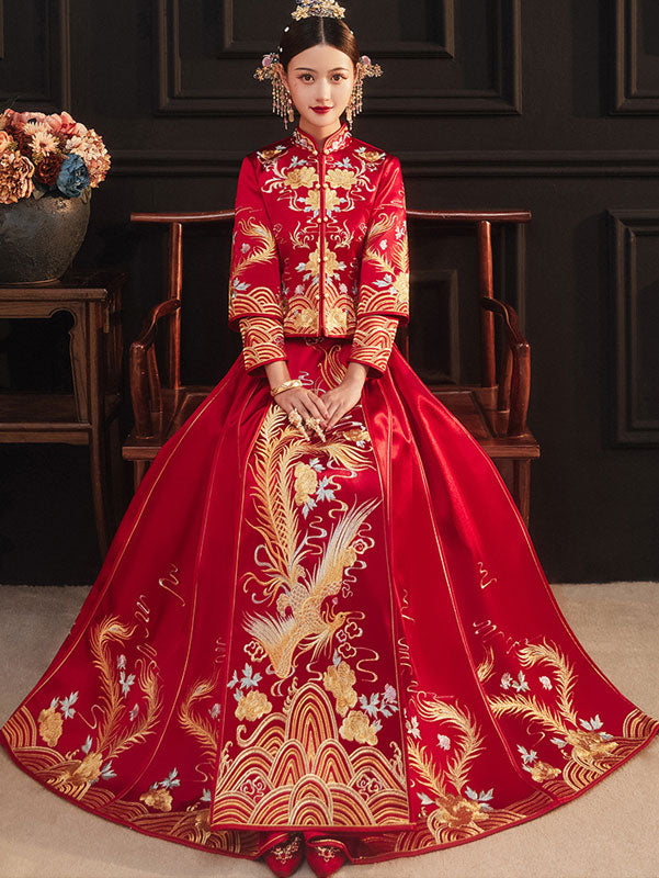 2024 Embroidered Phoenix Wedding Bride QunKwa Xiuhe