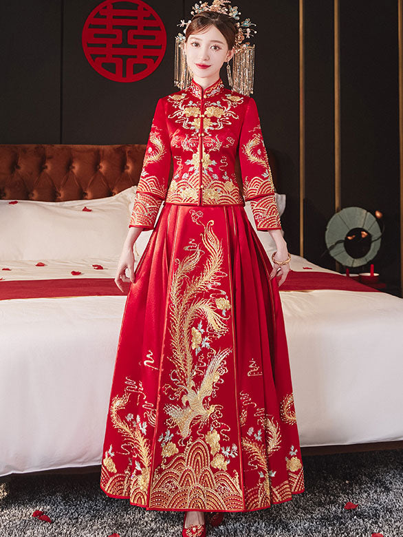 2024 Embroidered Phoenix Wedding Bride QunKwa Xiuhe