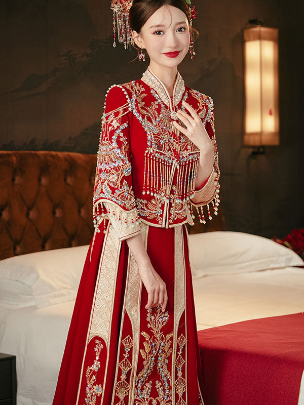 Beads Tassels Sequined Embroidered Wedding Bridal Qun Kwa Xiuhe