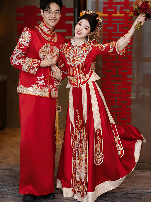 Beads Tassels Sequined Embroidered Wedding Bridal Qun Kwa Xiuhe