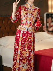 Wedding Bride Wufu Qun Kwa with Dragon & Phoenix Embroidery