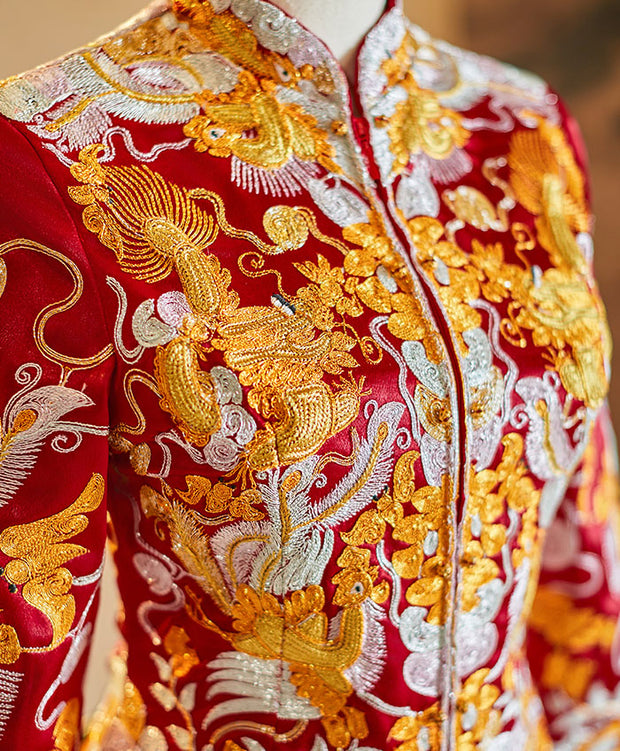 Wedding Bride Wufu Qun Kwa with Dragon & Phoenix Embroidery